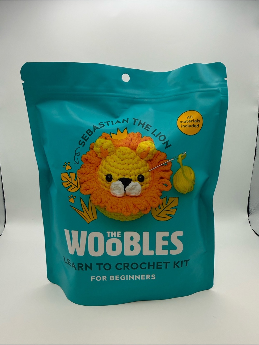 New. Sealed. Woobles Sebastian The Lion Crochet Kit - Teal & Orange